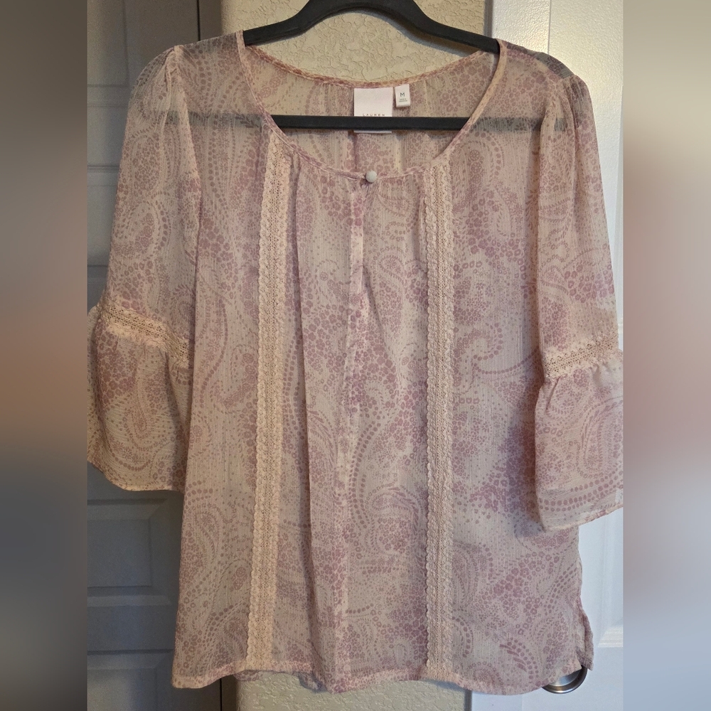 LC Lauren Conrad Sheer Pink Paisley Blouse